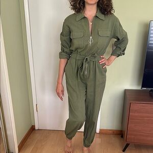 Sans Souci Olive Green Utility Jumpsuit with Belted Waist